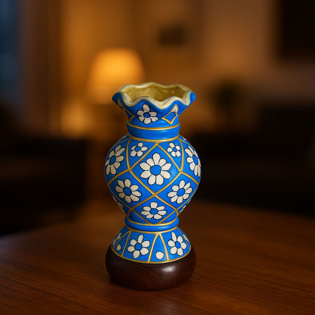 Blue Floral Camel Skin Lamp