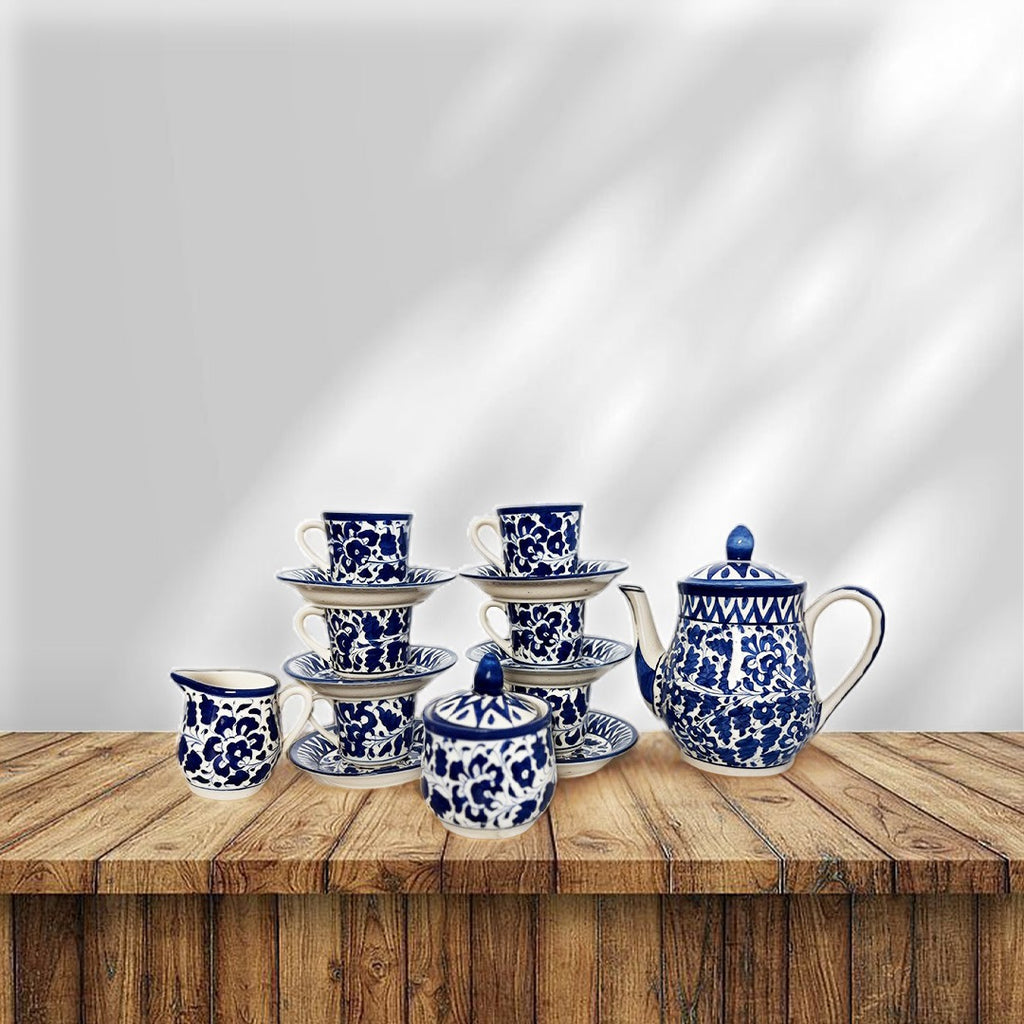 Classic Blue Pottery Handcrafted Ceramic Tea Set
