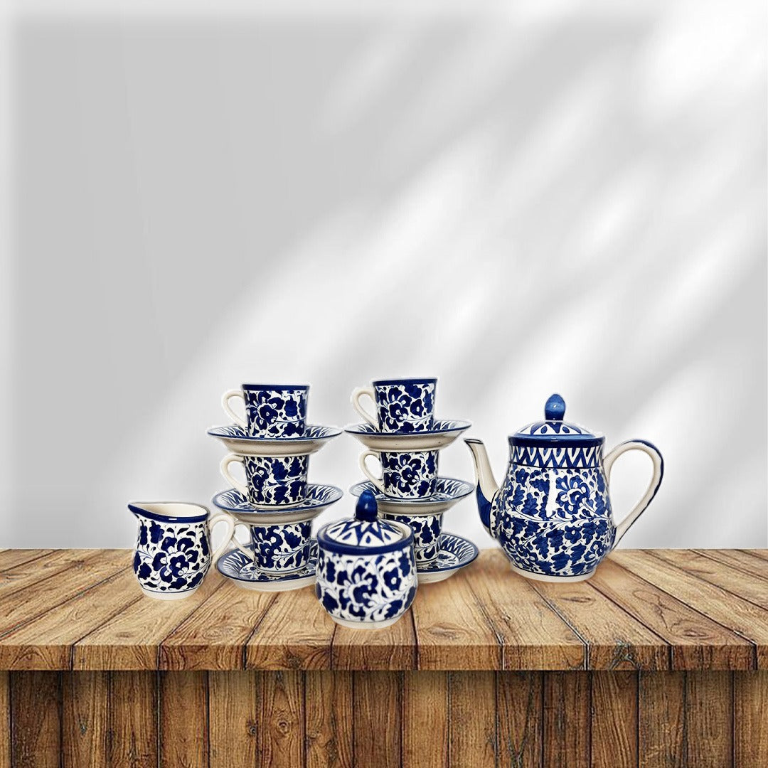Classic Blue Pottery Handcrafted Ceramic Tea Set